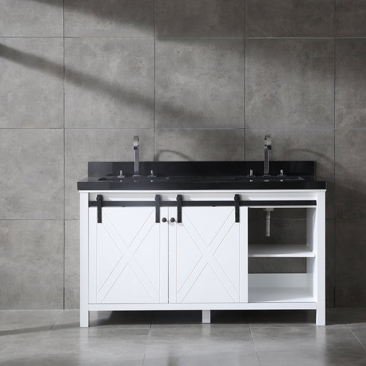 Eviva Dallas 60 in. White Bathroom Vanity with Absolute Black Granite Countertop - Luxe Bathroom Vanities Luxury Bathroom Fixtures Bathroom Furniture