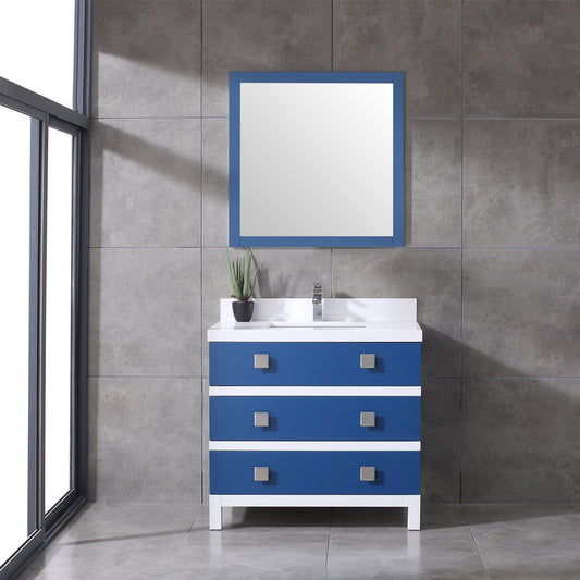 Eviva Sydney 36 Inch Blue and White Bathroom Vanity with Solid Quartz Counter-top - Luxe Bathroom Vanities Luxury Bathroom Fixtures Bathroom Furniture