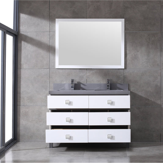 Eviva Sydney 48 Inch White and Grey Bathroom Vanity with Solid Quartz Counter-top - Luxe Bathroom Vanities Luxury Bathroom Fixtures Bathroom Furniture