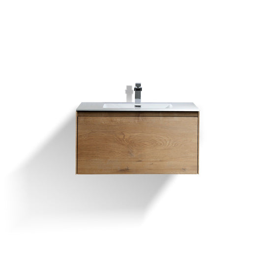 Eviva Madeira 36 in. Oak Wall Mount Bathroom Vanity with White Integrated Acrylic Sink - Luxe Bathroom Vanities Luxury Bathroom Fixtures Bathroom Furniture