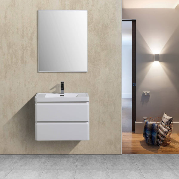 Eviva Glazzy 28" Wall Mount Modern Bathroom Vanity Set with Integrated White Acrylic Sink (High Glossy White) - Luxe Bathroom Vanities Luxury Bathroom Fixtures Bathroom Furniture