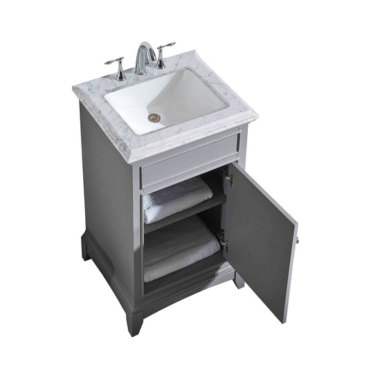 Eviva Elite Princeton 24" Grey Solid Wood Bathroom Vanity Set with Double OG White Carrera Marble Top - Luxe Bathroom Vanities Luxury Bathroom Fixtures Bathroom Furniture