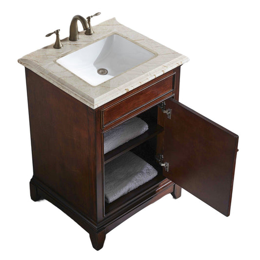 Eviva Elite Princeton 24" Teak Solid Wood Bathroom Vanity Set with Double OG Crema Marfil Marble Top - Luxe Bathroom Vanities Luxury Bathroom Fixtures Bathroom Furniture