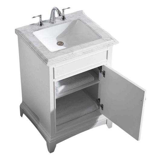 Eviva Elite Princeton 24" White Solid Wood Bathroom Vanity Set with Double OG White Carrera Marble Top - Luxe Bathroom Vanities Luxury Bathroom Fixtures Bathroom Furniture