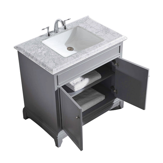 Eviva Elite Princeton 36" Solid Wood Bathroom Vanity Set with Double OG White Carrera Marble Top - Luxe Bathroom Vanities Luxury Bathroom Fixtures Bathroom Furniture