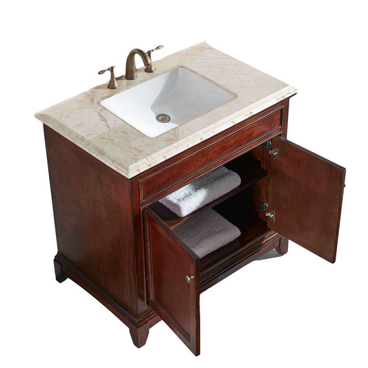 Eviva Elite Princeton 36" Teak Solid Wood Bathroom Vanity Set with Double OG Crema Marfil Marble Top - Luxe Bathroom Vanities Luxury Bathroom Fixtures Bathroom Furniture