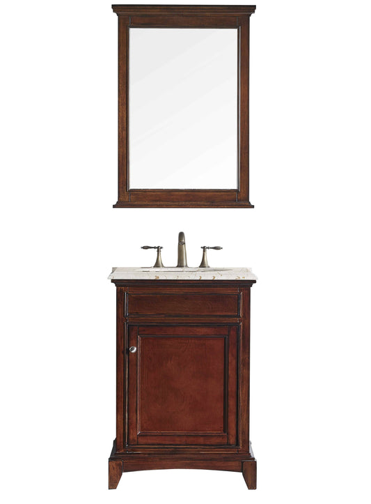 Eviva Elite Stamford 24" Brown Solid Wood Bathroom Vanity Set with Double OG Crema Marfil Marble Top & White Undermount Porcelain Sink - Luxe Bathroom Vanities Luxury Bathroom Fixtures Bathroom Furniture