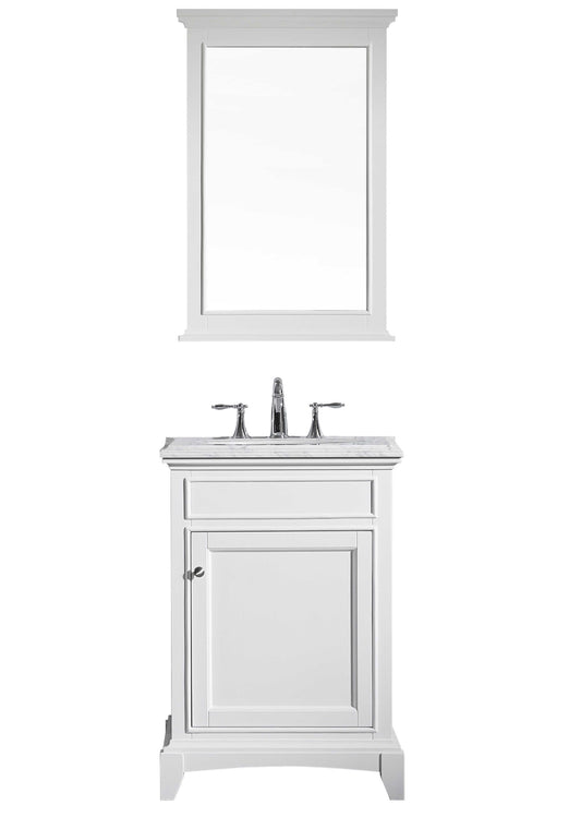 Eviva Elite Stamford 24" White Solid Wood Bathroom Vanity Set with Double OG White Carrera Marble Top & White Undermount Porcelain Sink - Luxe Bathroom Vanities Luxury Bathroom Fixtures Bathroom Furniture