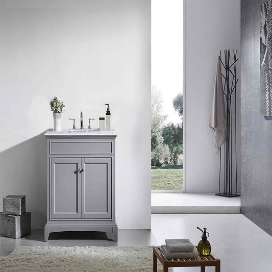 Eviva Elite Princeton 30" Solid Wood Bathroom Vanity Set with Double OG White Carrera Marble Top - Luxe Bathroom Vanities Luxury Bathroom Fixtures Bathroom Furniture