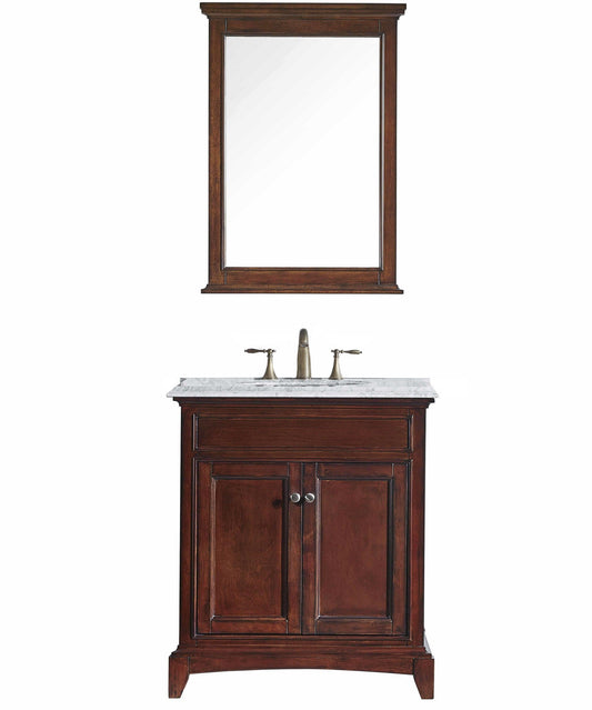 Eviva Elite Stamford 30" Brown Solid Wood Bathroom Vanity Set with Double OG Crema Marfil Marble Top & White Undermount Porcelain Sink - Luxe Bathroom Vanities Luxury Bathroom Fixtures Bathroom Furniture