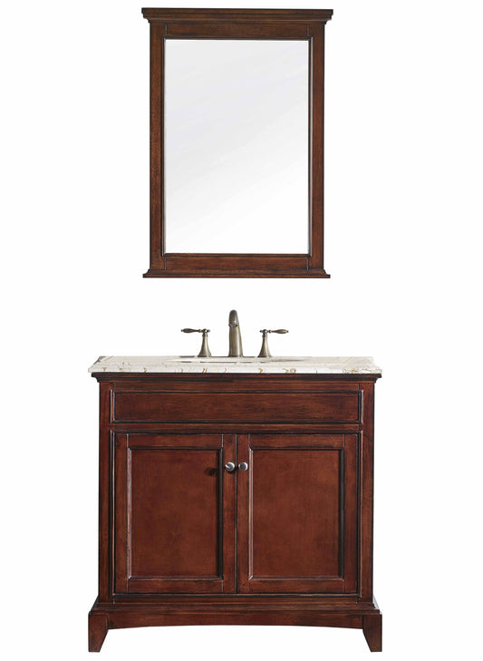 Eviva Elite Stamford 36" Brown Solid Wood Bathroom Vanity Set with Double OG Crema Marfil Marble Top & White Undermount Porcelain Sink - Luxe Bathroom Vanities Luxury Bathroom Fixtures Bathroom Furniture