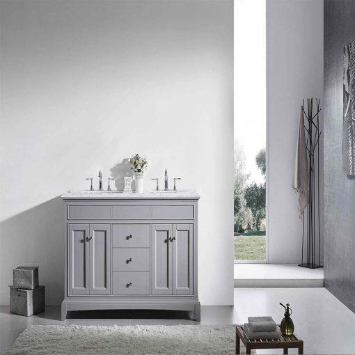 Eviva Elite Princeton 60" Solid Wood Bathroom Vanity Set with Double OG White Carrera Marble Top - Luxe Bathroom Vanities Luxury Bathroom Fixtures Bathroom Furniture