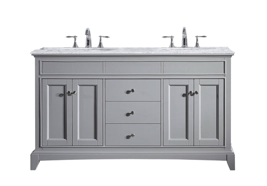 Eviva Elite Stamford 60" Solid Wood Bathroom Vanity Set with Double OG White Carrera Marble Top & White Undermount Porcelain Sinks - Luxe Bathroom Vanities Luxury Bathroom Fixtures Bathroom Furniture