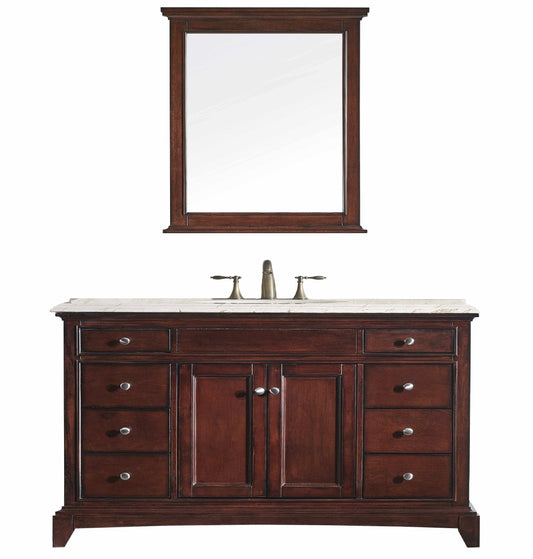 Eviva Elite Stamford 60" Solid Wood Single Bathroom Vanity Set with Double OG Crema Marfil Marble Top & White Undermount Porcelain Sink - Luxe Bathroom Vanities Luxury Bathroom Fixtures Bathroom Furniture