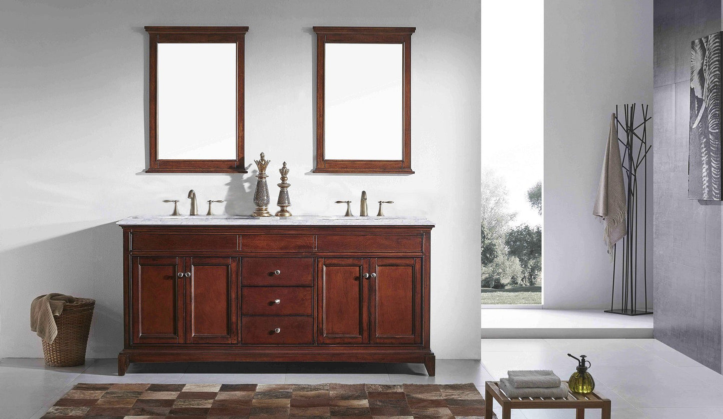 Eviva Elite Stamford 60" Brown Solid Wood Bathroom Vanity Set with Double OG Crema Marfil Marble Top & White Undermount Porcelain Sinks - Luxe Bathroom Vanities Luxury Bathroom Fixtures Bathroom Furniture