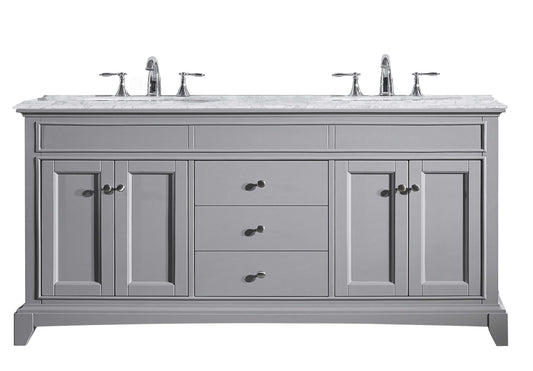 Eviva Elite Stamford 72" Solid Wood Bathroom Vanity Set with Double OG White Carrera Marble Top & White Undermount Porcelain Sinks - Luxe Bathroom Vanities Luxury Bathroom Fixtures Bathroom Furniture