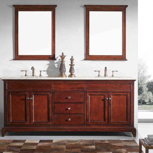 Eviva Elite Princeton 72" Teak Solid Wood Bathroom Vanity Set with Double OG Crema Marfil Marble Top - Luxe Bathroom Vanities Luxury Bathroom Fixtures Bathroom Furniture