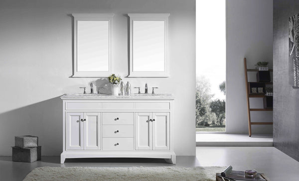Eviva Elite Stamford 72" Solid Wood Bathroom Vanity Set with Double OG White Carrera Marble Top & White Undermount Porcelain Sinks - Luxe Bathroom Vanities Luxury Bathroom Fixtures Bathroom Furniture