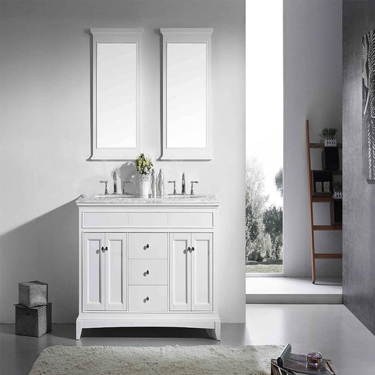 Eviva Elite Princeton 72" Solid Wood Bathroom Vanity Set with Double OG White Carrera Marble Top - Luxe Bathroom Vanities Luxury Bathroom Fixtures Bathroom Furniture