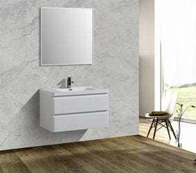 Eviva Glazzy 36" Wall Mount Modern Bathroom Vanity (High Glossy White) - Luxe Bathroom Vanities Luxury Bathroom Fixtures Bathroom Furniture