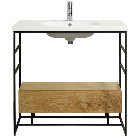 Eviva Lodge 36" Teak Bathroom Vanity with White Integrated Acrylic Sink - Luxe Bathroom Vanities Luxury Bathroom Fixtures Bathroom Furniture