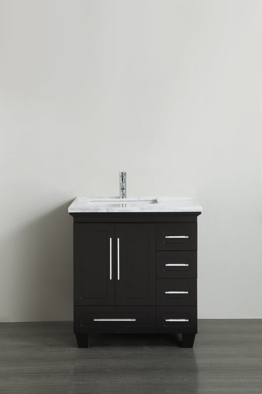 Eviva Loon 30" Long Handles (Acclaim Edition) Transitional Bathroom Vanity with white carrera marble counter-top - Luxe Bathroom Vanities Luxury Bathroom Fixtures Bathroom Furniture