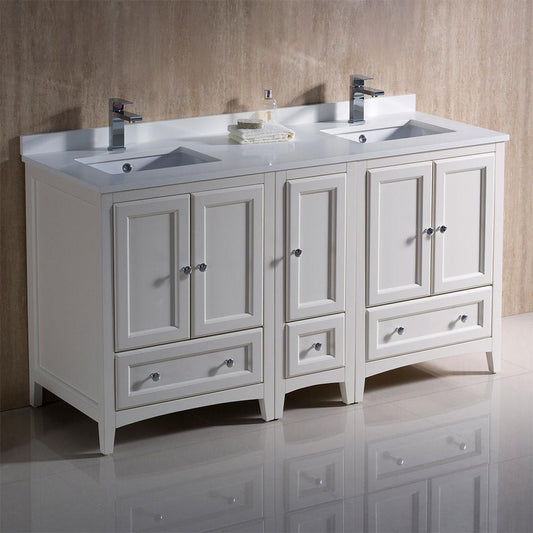 Fresca Oxford 60"  Traditional Double Sink Bathroom Cabinets w/ Top & Sinks - Luxe Bathroom Vanities