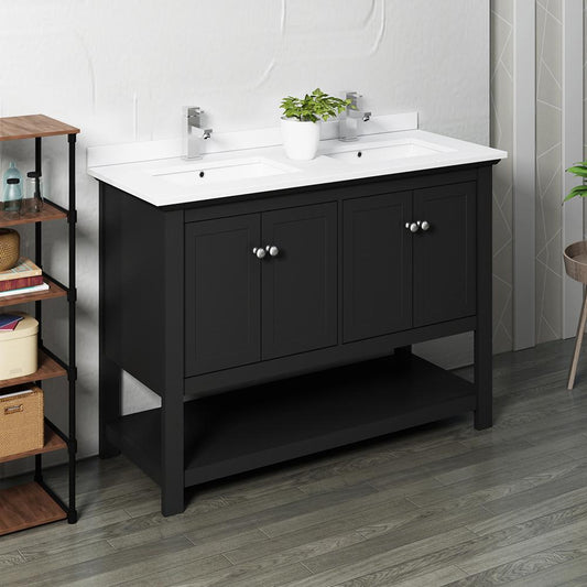 Fresca Manchester 48" Traditional Double Sink Bathroom Cabinet w/ Top & Sinks - Luxe Bathroom Vanities