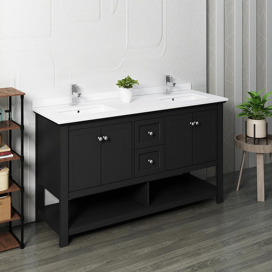 Fresca Manchester 60" Traditional Double Sink Bathroom Cabinet w/ Top & Sinks - Luxe Bathroom Vanities