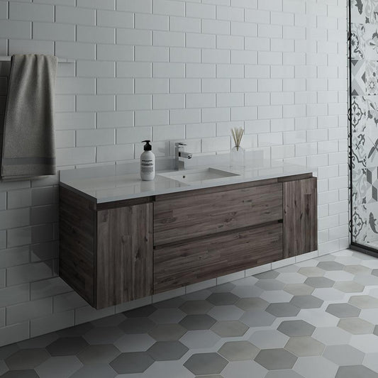 Fresca Formosa 60" Wall Hung Single Sink Modern Bathroom Cabinet w/ Top & Sink - Luxe Bathroom Vanities