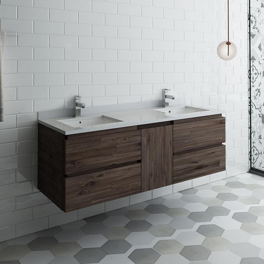 Fresca Formosa 60" Wall Hung Double Sink Modern Bathroom Cabinet w/ Top & Sinks - Luxe Bathroom Vanities