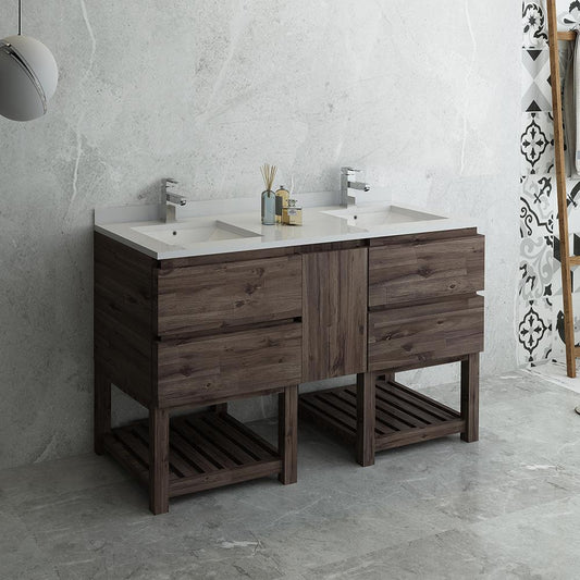 Fresca Formosa 60" Floor Standing Open Bottom Double Sink Modern Bathroom Cabinet w/ Top & Sinks - Luxe Bathroom Vanities