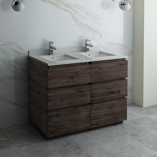 Fresca Formosa 48" Floor Standing Double Sink Modern Bathroom Cabinet w/ Top & Sinks - Luxe Bathroom Vanities