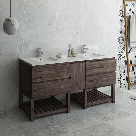 Fresca Formosa 72" Floor Standing Open Bottom Double Sink Modern Bathroom Cabinet w/ Top & Sinks - Luxe Bathroom Vanities
