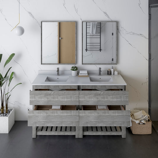 Fresca Formosa 60" Floor Standing Open Bottom Double Sink Modern Bathroom Cabinet w/ Top & Sinks in Ash - Luxe Bathroom Vanities