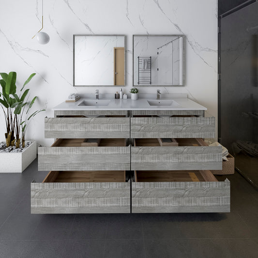 Fresca Formosa 72" Floor Standing Double Sink Modern Bathroom Cabinet w/ Top & Sinks in Ash - Luxe Bathroom Vanities