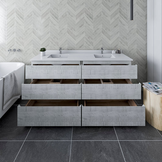Fresca Formosa 72" Floor Standing Double Sink Modern Bathroom Cabinet w/ Top & Sinks in Rustic White - Luxe Bathroom Vanities