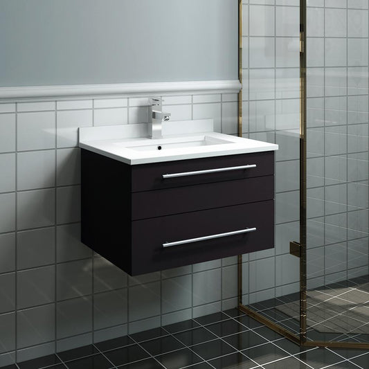 Fresca Lucera 24" Wall Hung Modern Bathroom Cabinet w/ Top & Undermount Sink - Luxe Bathroom Vanities