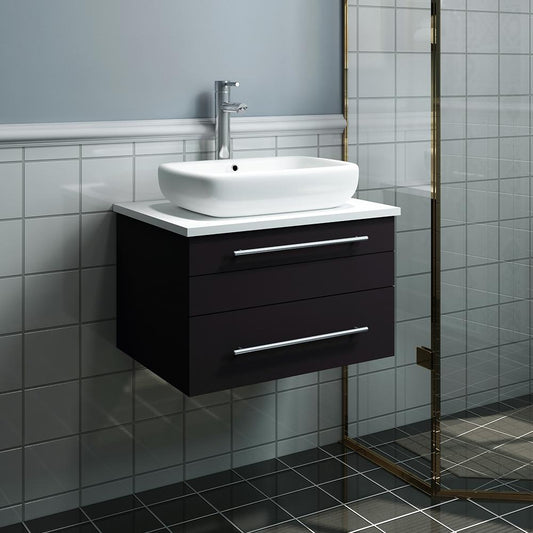Fresca Lucera 24" Wall Hung Modern Bathroom Cabinet w/ Top & Vessel Sink - Luxe Bathroom Vanities