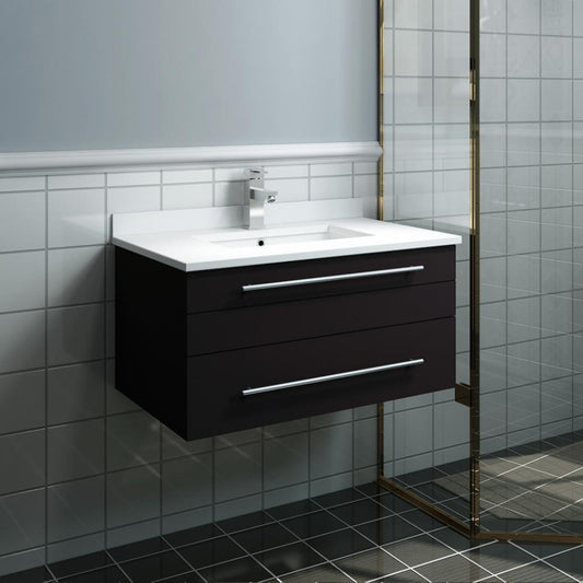 Fresca Lucera 30" Wall Hung Modern Bathroom Cabinet w/ Top & Undermount Sink - Luxe Bathroom Vanities