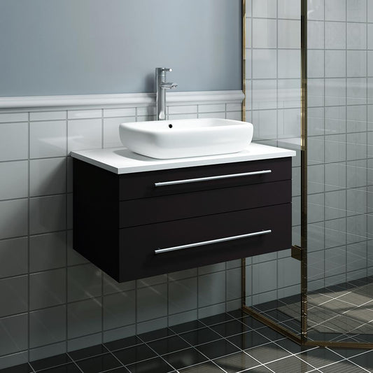 Fresca Lucera 30" Wall Hung Modern Bathroom Cabinet w/ Top & Vessel Sink - Luxe Bathroom Vanities