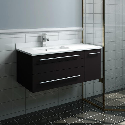 Fresca Lucera 36" Wall Hung Modern Bathroom Cabinet w/ Top & Undermount Sink - Right Version - Luxe Bathroom Vanities