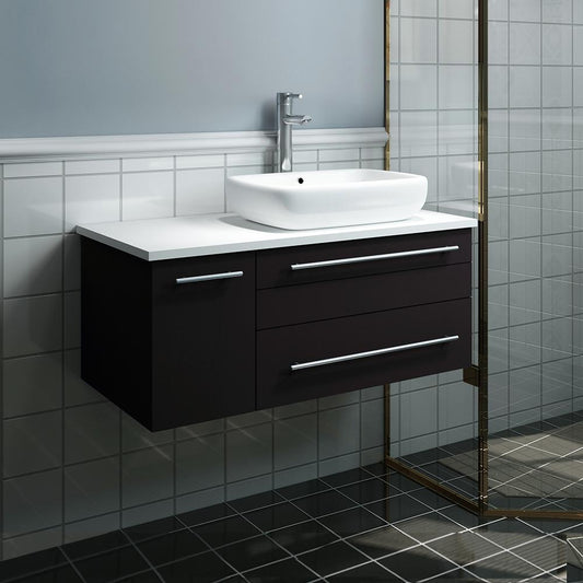 Fresca Lucera 36" Wall Hung Modern Bathroom Cabinet w/ Top & Vessel Sink - Left Version - Luxe Bathroom Vanities