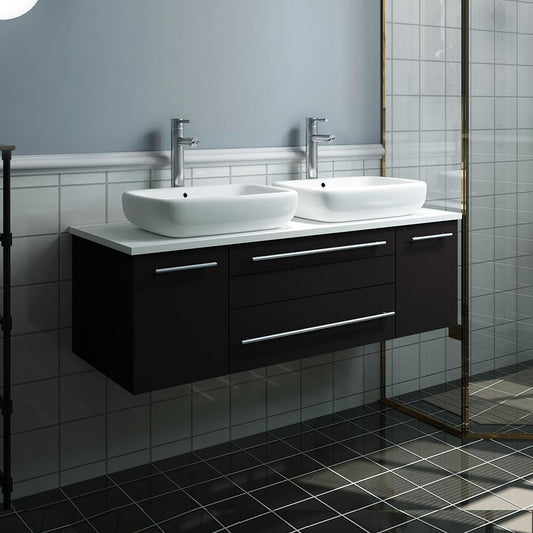 Fresca Lucera 48" Wall Hung Modern Bathroom Cabinet w/ Top & Double Vessel Sinks - Luxe Bathroom Vanities