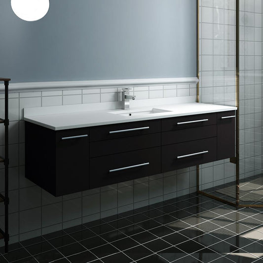 Fresca Lucera 60" Wall Hung Modern Bathroom Cabinet w/ Top & Single Undermount Sink - Luxe Bathroom Vanities