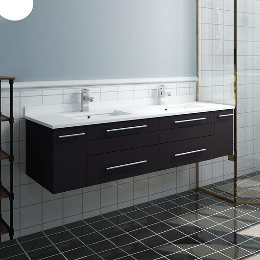 Fresca Lucera 60" Wall Hung Modern Bathroom Cabinet w/ Top & Double Undermount Sinks - Luxe Bathroom Vanities