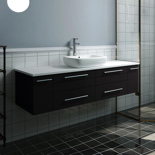 Fresca Lucera 60" Wall Hung Modern Bathroom Cabinet w/ Top & Single Vessel Sink - Luxe Bathroom Vanities