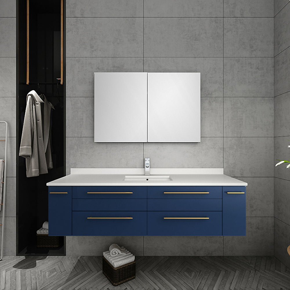 Fresca Lucera 60" Wall Hung Single Undermount Sink Modern Bathroom Cabinet - Luxe Bathroom Vanities