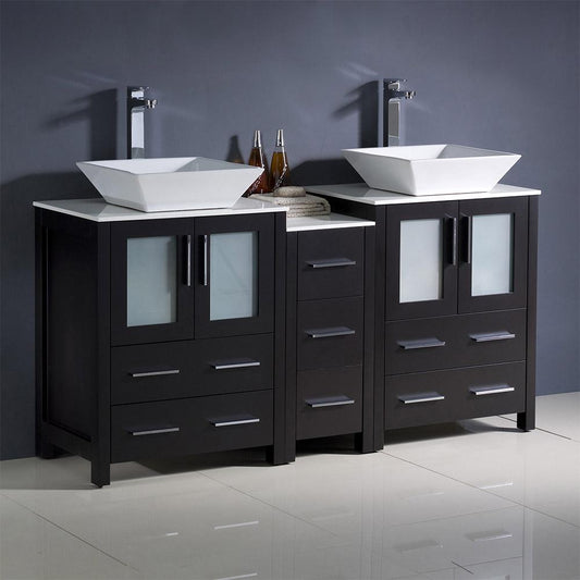 Fresca Torino 60" Modern Double Sink Bathroom Cabinets w/ Tops & Vessel Sinks - Luxe Bathroom Vanities