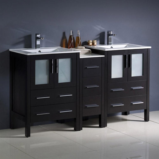 Fresca Torino 60" Modern Double Sink Bathroom Cabinets w/ Integrated Sinks - Luxe Bathroom Vanities